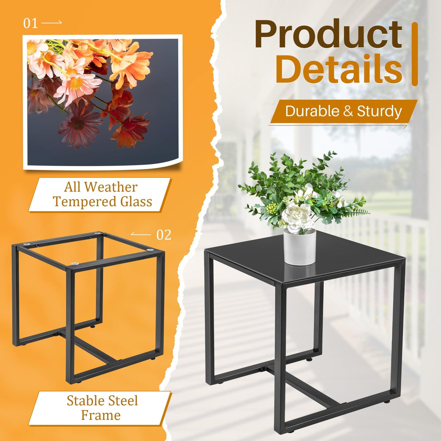 JUMMICO 3 Piece Patio Rocking Chair Set Outdoor Patio Furniture Set with Coffee Table and Cushions for Balcony Porch Bistro (Black) - CookCave