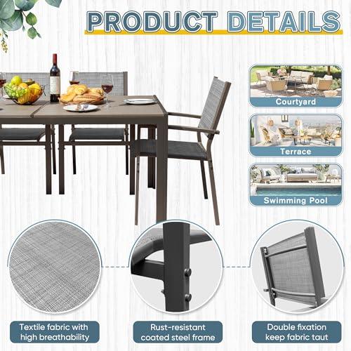 JUMMICO Outdoor Dining Set 7 Piece Patio Furniture Set with Weather Resistant Table and 6 Textilene Chairs for Yard, Deck and Poolside (Grey) - CookCave