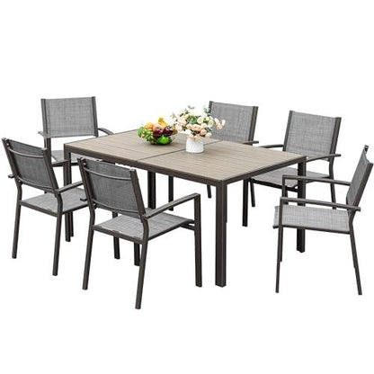 JUMMICO Outdoor Dining Set 7 Piece Patio Furniture Set with Weather Resistant Table and 6 Textilene Chairs for Yard, Deck and Poolside (Grey) - CookCave