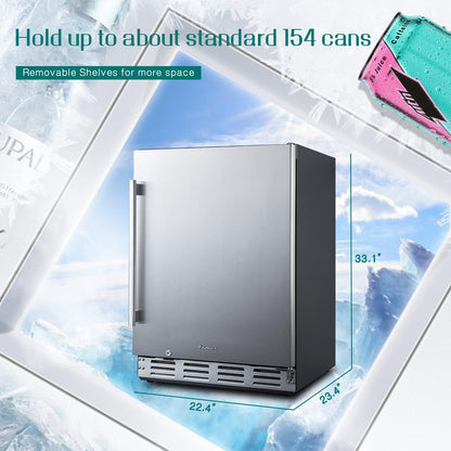 Kalamera Beverage Refrigerator, 24 inch Under Counter Beverage Cooler for 154 Cans w/ 32-41℉ Temperature Range, Beer Fridge with Stainless Steel Door - CookCave