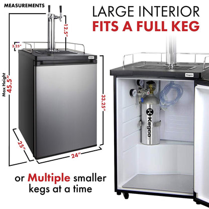 Kegco HBK209S-2 Keg Dispenser, stainless steel,2 Faucet without Kegs - CookCave