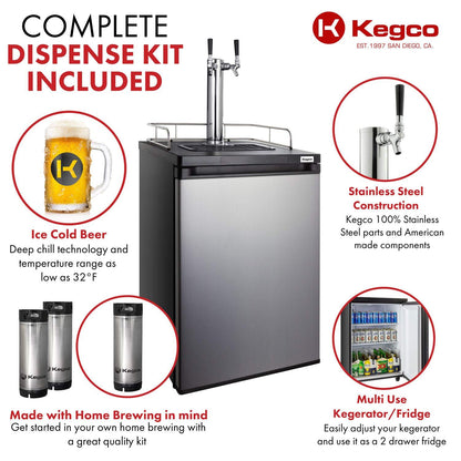 Kegco HBK209S-2 Keg Dispenser, stainless steel,2 Faucet without Kegs - CookCave