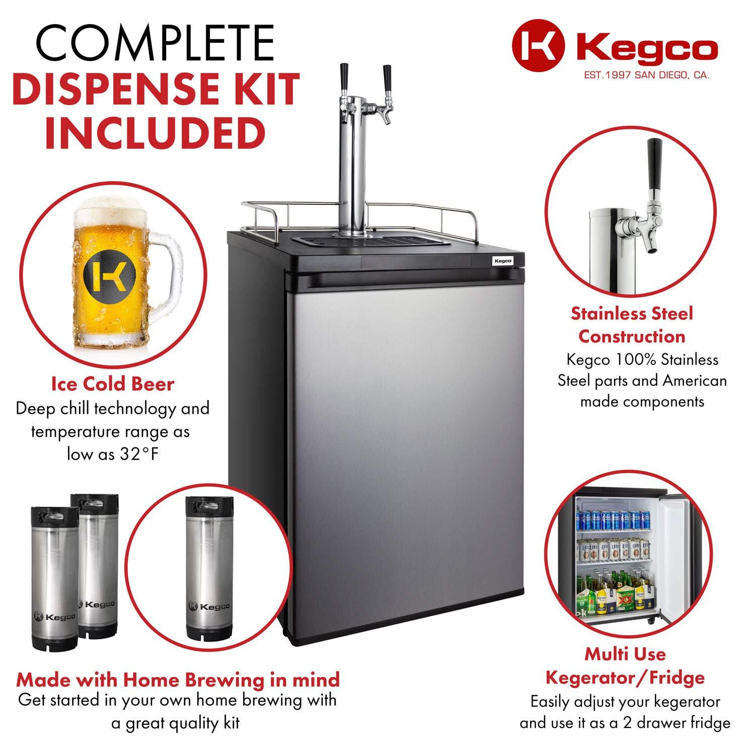 Kegco HBK209S-2 Keg Dispenser, stainless steel,2 Faucet without Kegs - CookCave