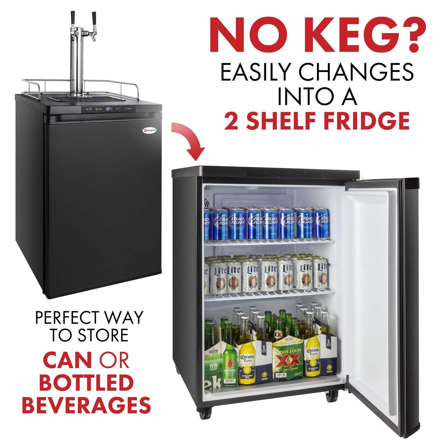 Kegco K309B-1 Kegerator Black, 2 Faucet - CookCave