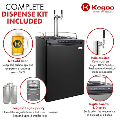 Kegco K309B-1 Kegerator Black, 2 Faucet - CookCave