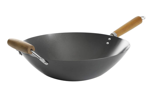 Kenmore Hammond Flat Bottom Carbon Steel Wok, 14-Inch, Black - CookCave