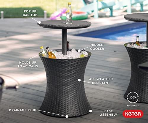 Keter Pacific Cool Bar Outdoor Patio Furniture and Hot Tub Side Table with 7.5 Gallon Beer and Wine Cooler, Grey - CookCave