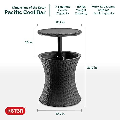 Keter Pacific Cool Bar Outdoor Patio Furniture and Hot Tub Side Table with 7.5 Gallon Beer and Wine Cooler, Grey - CookCave