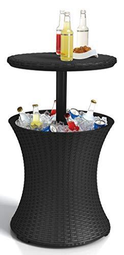 Keter Pacific Cool Bar Outdoor Patio Furniture and Hot Tub Side Table with 7.5 Gallon Beer and Wine Cooler, Grey - CookCave