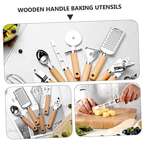 KICHOUSE 1 Set 9pcs Baking Tool Set Kitchen Tableware Stainless Steel Cooking Utensils Spatula Non Stick Cookware Wooden Handle Baking Utensils Stainless Steel Kitchen Utensils Spaghetti - CookCave