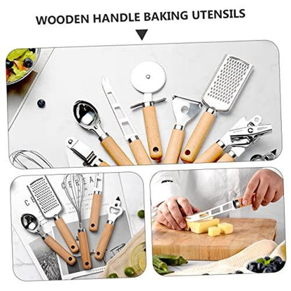 KICHOUSE 1 Set 9pcs Baking Tool Set Kitchen Tableware Stainless Steel Cooking Utensils Spatula Non Stick Cookware Wooden Handle Baking Utensils Stainless Steel Kitchen Utensils Spaghetti - CookCave