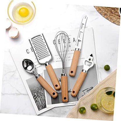 KICHOUSE 1 Set 9pcs Baking Tool Set Kitchen Tableware Stainless Steel Cooking Utensils Spatula Non Stick Cookware Wooden Handle Baking Utensils Stainless Steel Kitchen Utensils Spaghetti - CookCave