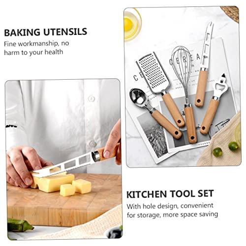 KICHOUSE 1 Set 9pcs Baking Tool Set Kitchen Tableware Stainless Steel Cooking Utensils Spatula Non Stick Cookware Wooden Handle Baking Utensils Stainless Steel Kitchen Utensils Spaghetti - CookCave