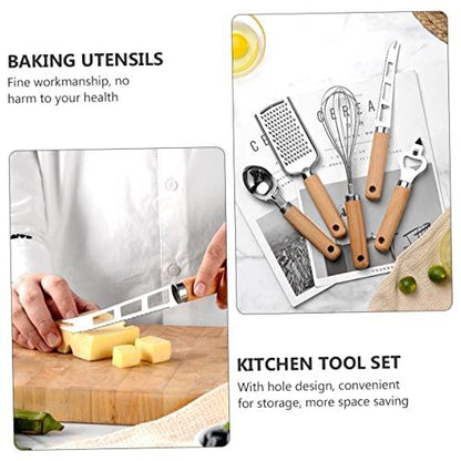 KICHOUSE 1 Set 9pcs Baking Tool Set Kitchen Tableware Stainless Steel Cooking Utensils Spatula Non Stick Cookware Wooden Handle Baking Utensils Stainless Steel Kitchen Utensils Spaghetti - CookCave