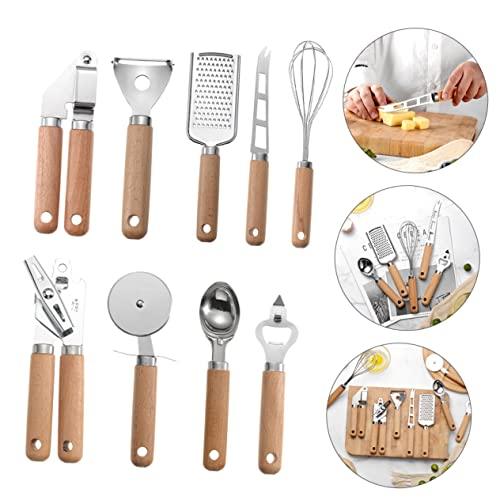 KICHOUSE 1 Set 9pcs Baking Tool Set Kitchen Tableware Stainless Steel Cooking Utensils Spatula Non Stick Cookware Wooden Handle Baking Utensils Stainless Steel Kitchen Utensils Spaghetti - CookCave