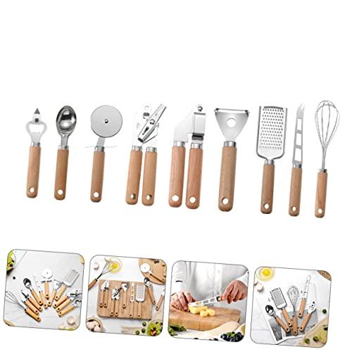 KICHOUSE 1 Set 9pcs Baking Tool Set Kitchen Tableware Stainless Steel Cooking Utensils Spatula Non Stick Cookware Wooden Handle Baking Utensils Stainless Steel Kitchen Utensils Spaghetti - CookCave