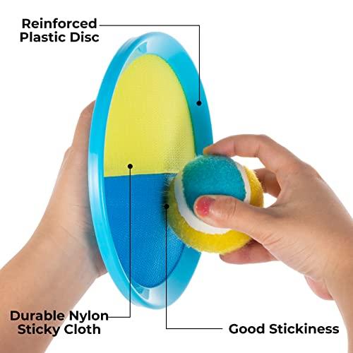 Kids Toys - Outdoor Games, Beach Toys, Toss and Ball Set with 4 Paddles and 3 Balls, Perfect Beach Games Sets Playground Sets for Backyards Easter Gifts for Kids/Adults/Family (Blue+Light Yellow) - CookCave