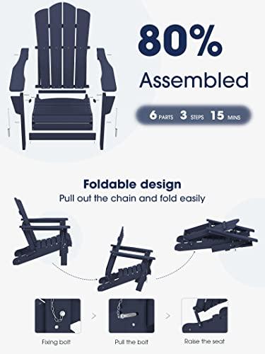 KINGYES Folding Adirondack Chair, Relaxing Stackable|Arm Rest|Ergonomic HDPE All-Weather Adirondack Chair, Navy - CookCave