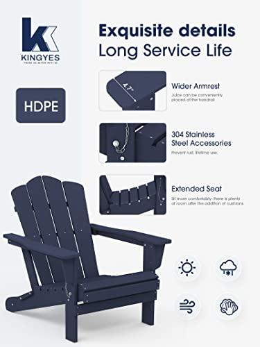 KINGYES Folding Adirondack Chair, Relaxing Stackable|Arm Rest|Ergonomic HDPE All-Weather Adirondack Chair, Navy - CookCave