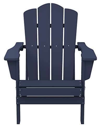 KINGYES Folding Adirondack Chair, Relaxing Stackable|Arm Rest|Ergonomic HDPE All-Weather Adirondack Chair, Navy - CookCave