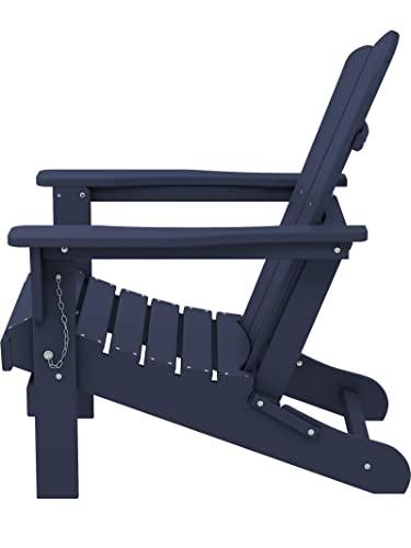 KINGYES Folding Adirondack Chair, Relaxing Stackable|Arm Rest|Ergonomic HDPE All-Weather Adirondack Chair, Navy - CookCave