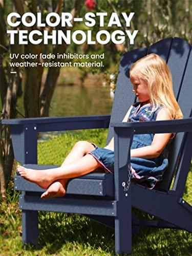 KINGYES Folding Adirondack Chair, Relaxing Stackable|Arm Rest|Ergonomic HDPE All-Weather Adirondack Chair, Navy - CookCave