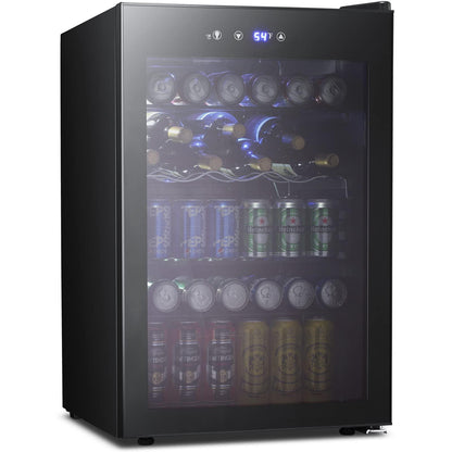 Kismile 4.5 Cu.ft Beverage Refrigerator and Cooler, 145 Can Mini Fridge Glass Door,Digital Temperature Display for Soda, Beer or Wine, Small Drink Dispenser Cooler for Home, Office or Bar(Black) - CookCave