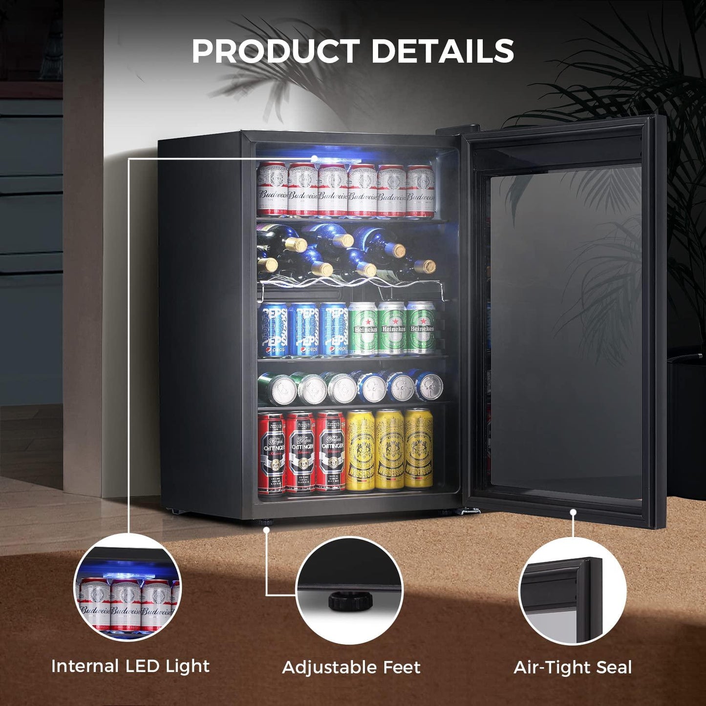 Kismile 4.5 Cu.ft Beverage Refrigerator and Cooler, 145 Can Mini Fridge Glass Door,Digital Temperature Display for Soda, Beer or Wine, Small Drink Dispenser Cooler for Home, Office or Bar(Black) - CookCave