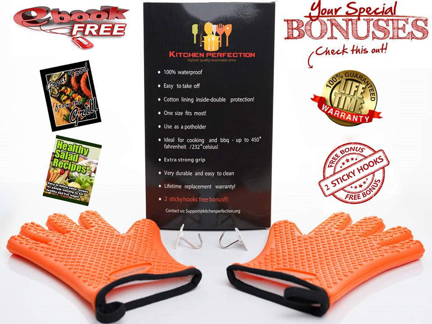 KITCHEN PERFECTION Silicone Smoker Oven Gloves -Extreme Heat Resistant BBQ Gloves -Handle Hot Food Right on Your Grill Fryer Pit|Waterproof Oven Mitts |Superior Value Set+3 Bonuses - CookCave