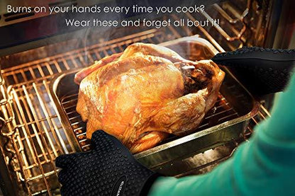 KITCHEN PERFECTION Silicone Smoker Oven Gloves -Extreme Heat Resistant BBQ Gloves -Handle Hot Food Right on Your Smoker Grill Fryer Pit|Waterproof Oven Mitts Grill Gloves |Superior Value Set+3 Bonuses - CookCave