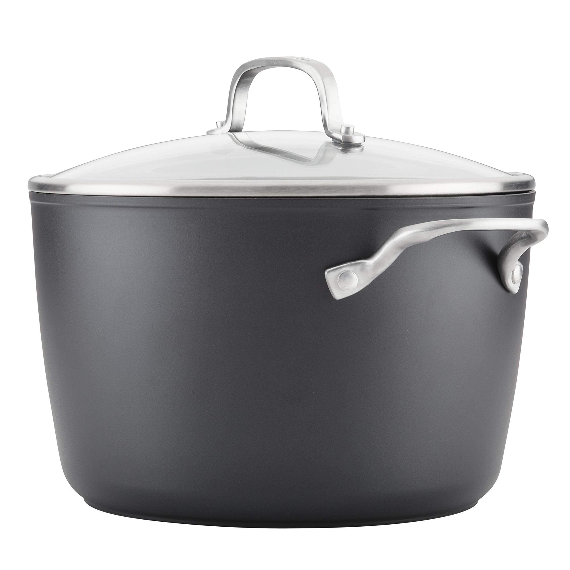 KitchenAid Hard Anodized Induction Nonstick Stock Pot/Stockpot with Lid, 8 Quart, Matte Black - CookCave