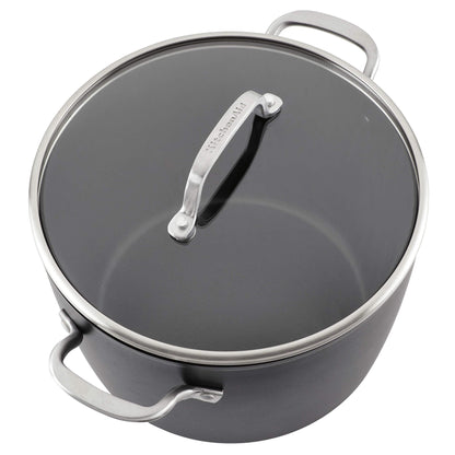 KitchenAid Hard Anodized Induction Nonstick Stock Pot/Stockpot with Lid, 8 Quart, Matte Black - CookCave