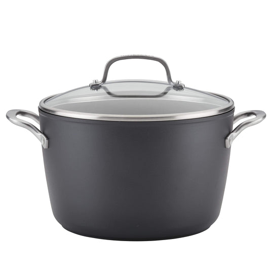 KitchenAid Hard Anodized Induction Nonstick Stock Pot/Stockpot with Lid, 8 Quart, Matte Black - CookCave