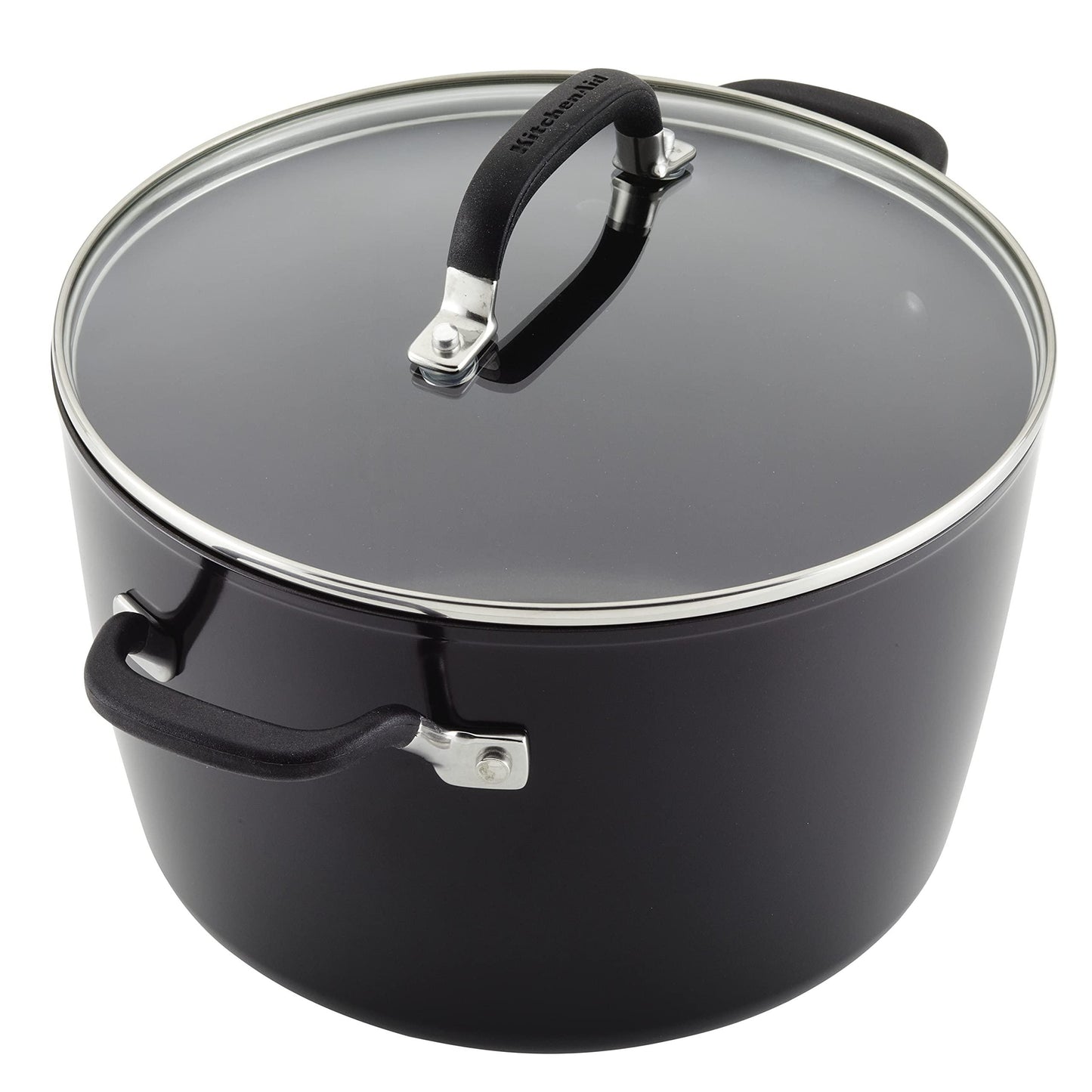 KitchenAid Hard Anodized Nonstick Stockpot with Lid, 8 Quart, Onyx Black - CookCave