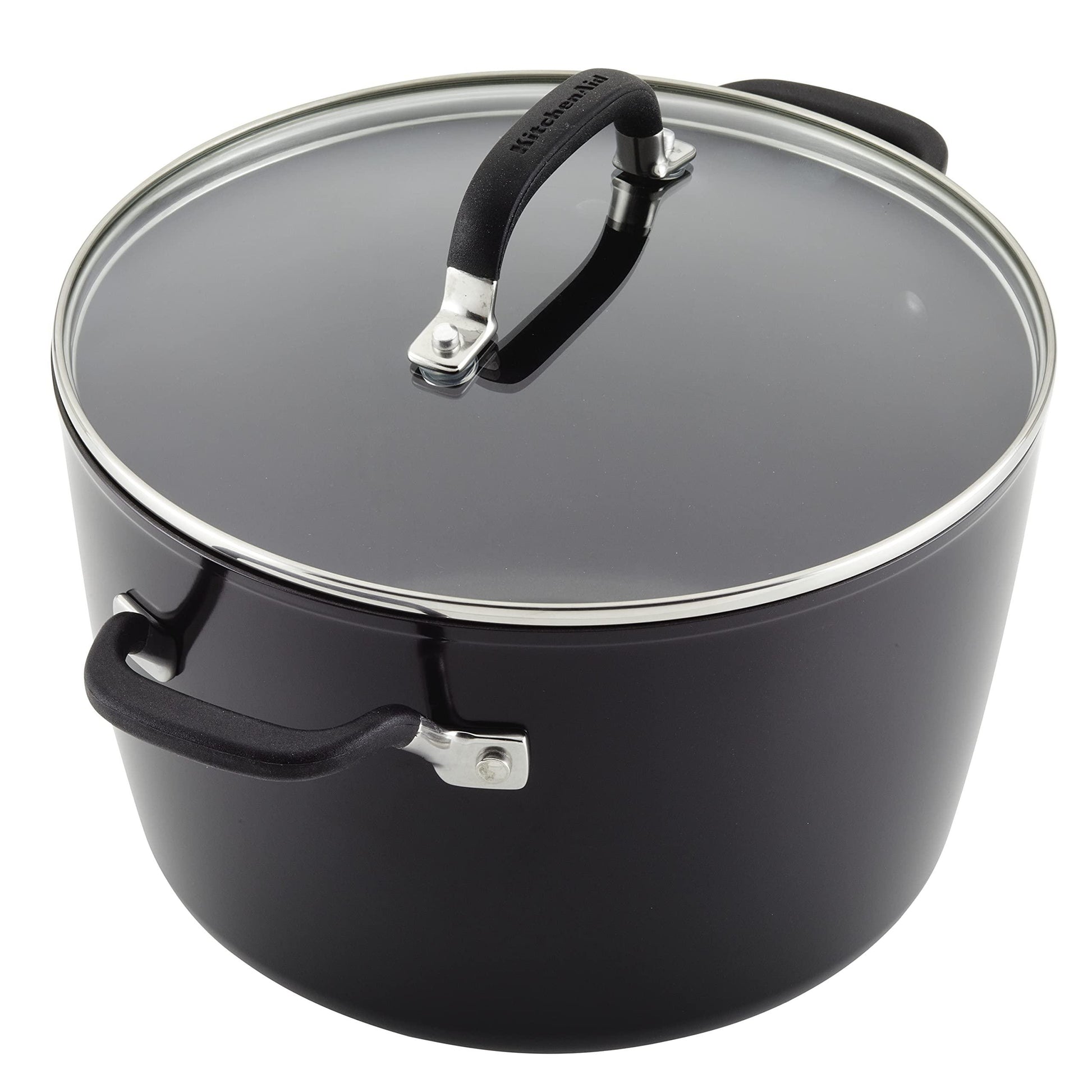 KitchenAid Hard Anodized Nonstick Stockpot with Lid, 8 Quart, Onyx Black - CookCave