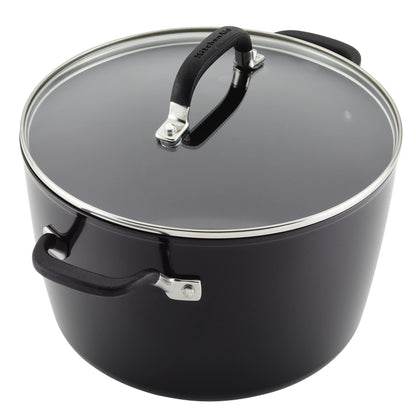 KitchenAid Hard Anodized Nonstick Stockpot with Lid, 8 Quart, Onyx Black - CookCave