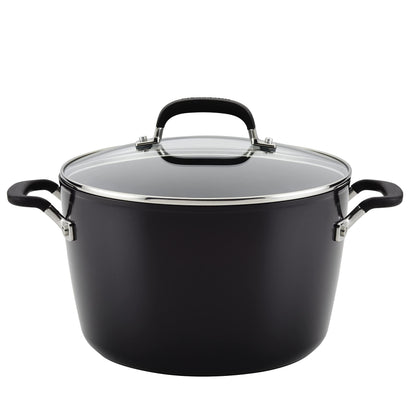 KitchenAid Hard Anodized Nonstick Stockpot with Lid, 8 Quart, Onyx Black - CookCave