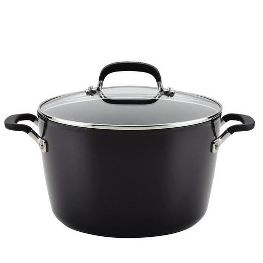 KitchenAid Hard Anodized Nonstick Stockpot with Lid, 8 Quart, Onyx Black - CookCave
