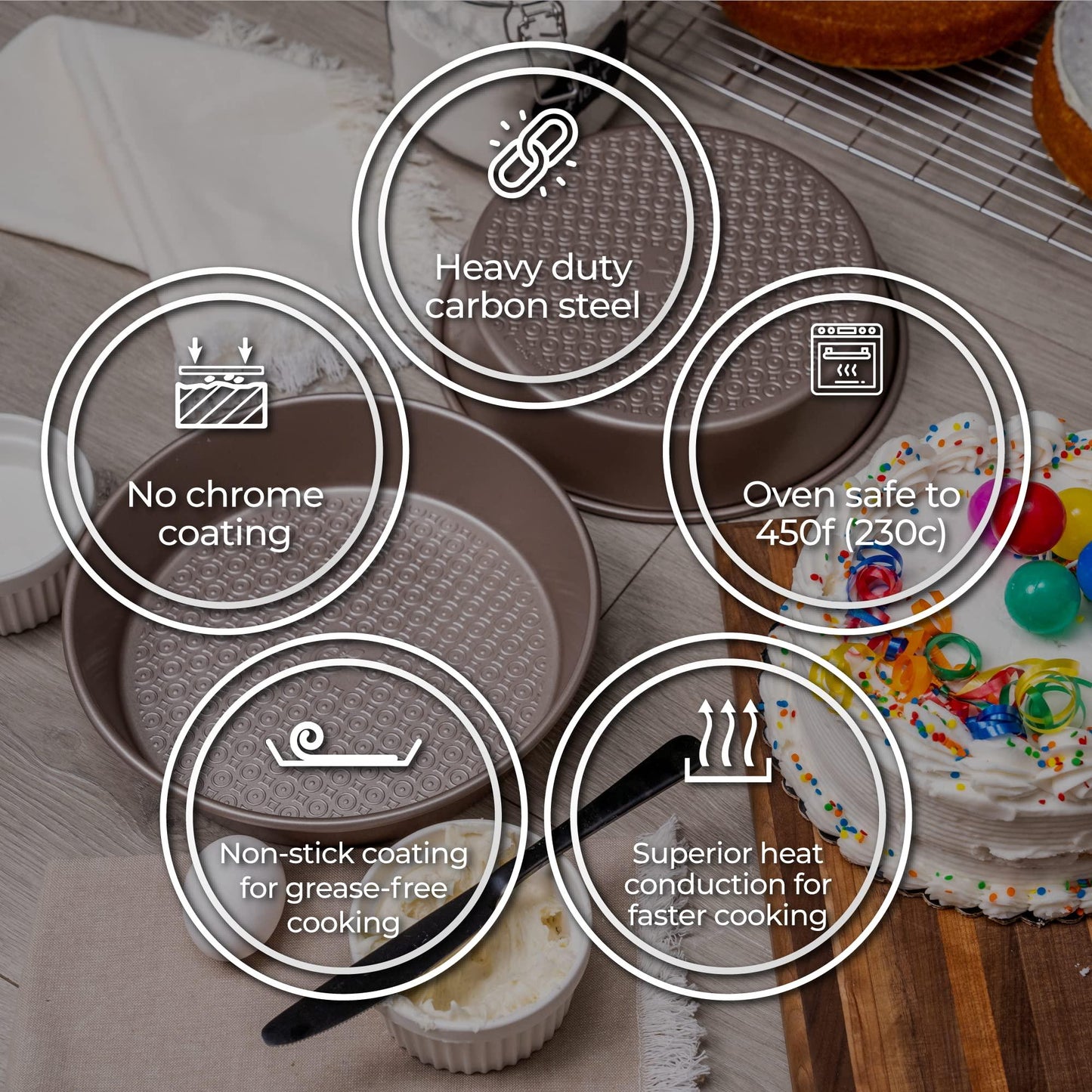 KITCHENATICS Nonstick Bakeware Set, Heavy Duty Professional Kitchen Baking Pan Set Cookie Sheet Set, Cooking Baking Set, Baking Pans, Carbon Steel Bakeware Set, Oven Pan Set - Champagne Gold 12-PC - CookCave