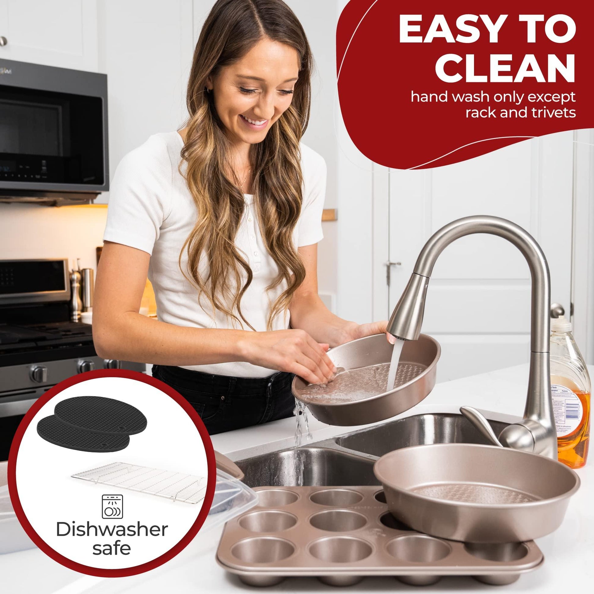 KITCHENATICS Nonstick Bakeware Set, Heavy Duty Professional Kitchen Baking Pan Set Cookie Sheet Set, Cooking Baking Set, Baking Pans, Carbon Steel Bakeware Set, Oven Pan Set - Champagne Gold 12-PC - CookCave