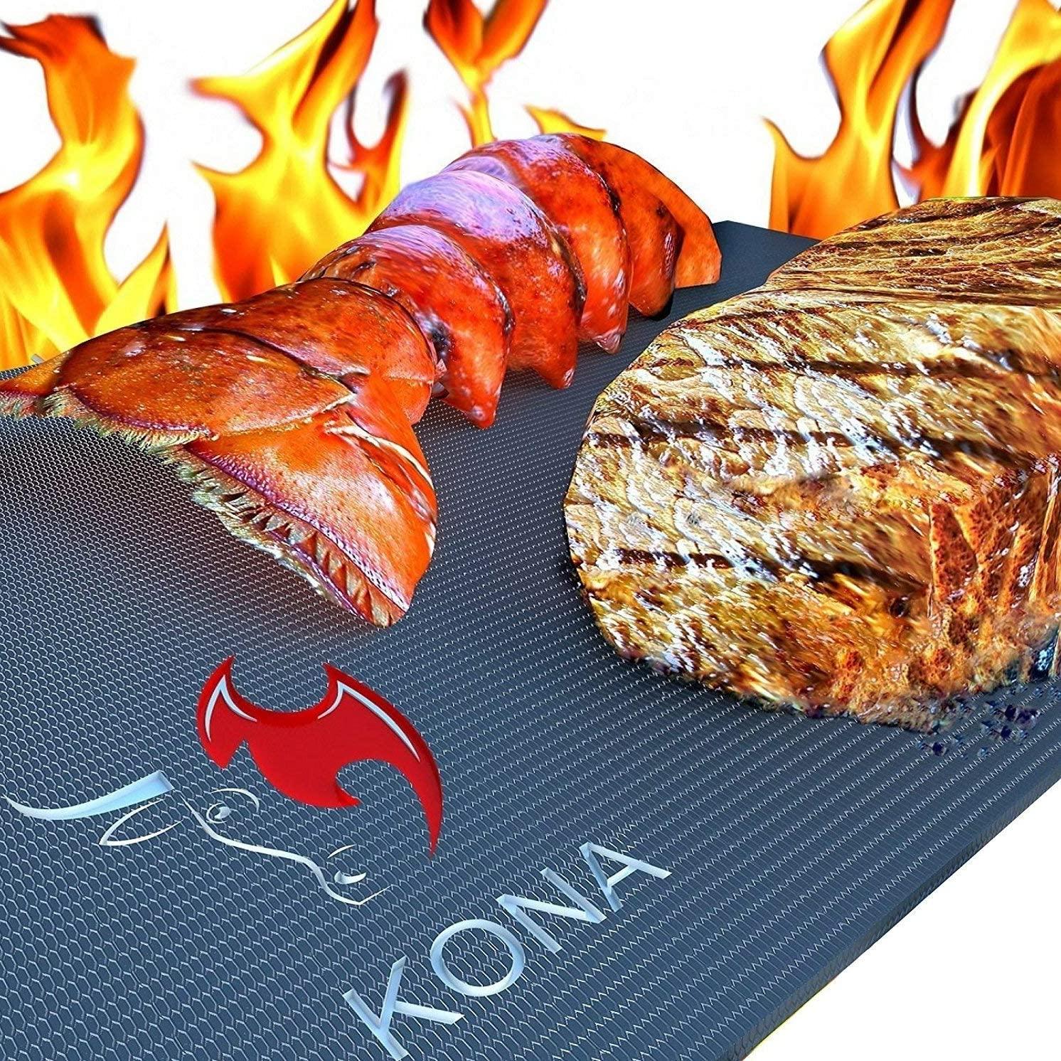 Kona Best BBQ Grill Mat - Heavy Duty 600 Degree Non-Stick Grill Mats for Outdoor Grilling | Premier BBQ Grill Accessories Nonstick Grill Matt (Set of 2) Engineered in The USA | 7-Year Warranty - CookCave