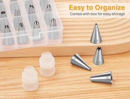 Kootek 32-Piece Piping Bags and Tips Set with 24 Icing Piping Tips, 2 Reusable Pastry Bags 12 Inch, Reusable Piping Icing Bags and Tips, Cake Decorating Kit for Frosting Cookie, Cupcake - CookCave