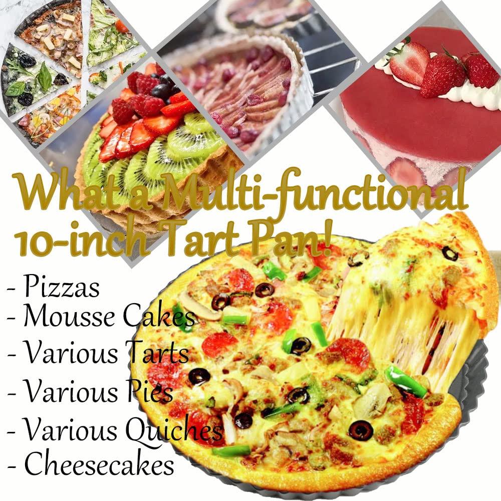 KUAYB 10 Inch Tart Pan Removable Bottom Non-stick Quiche Pans Reusable Fluted Edges Pie Pan for Baking Tartlets, Mousse Cakes, Muffins - CookCave