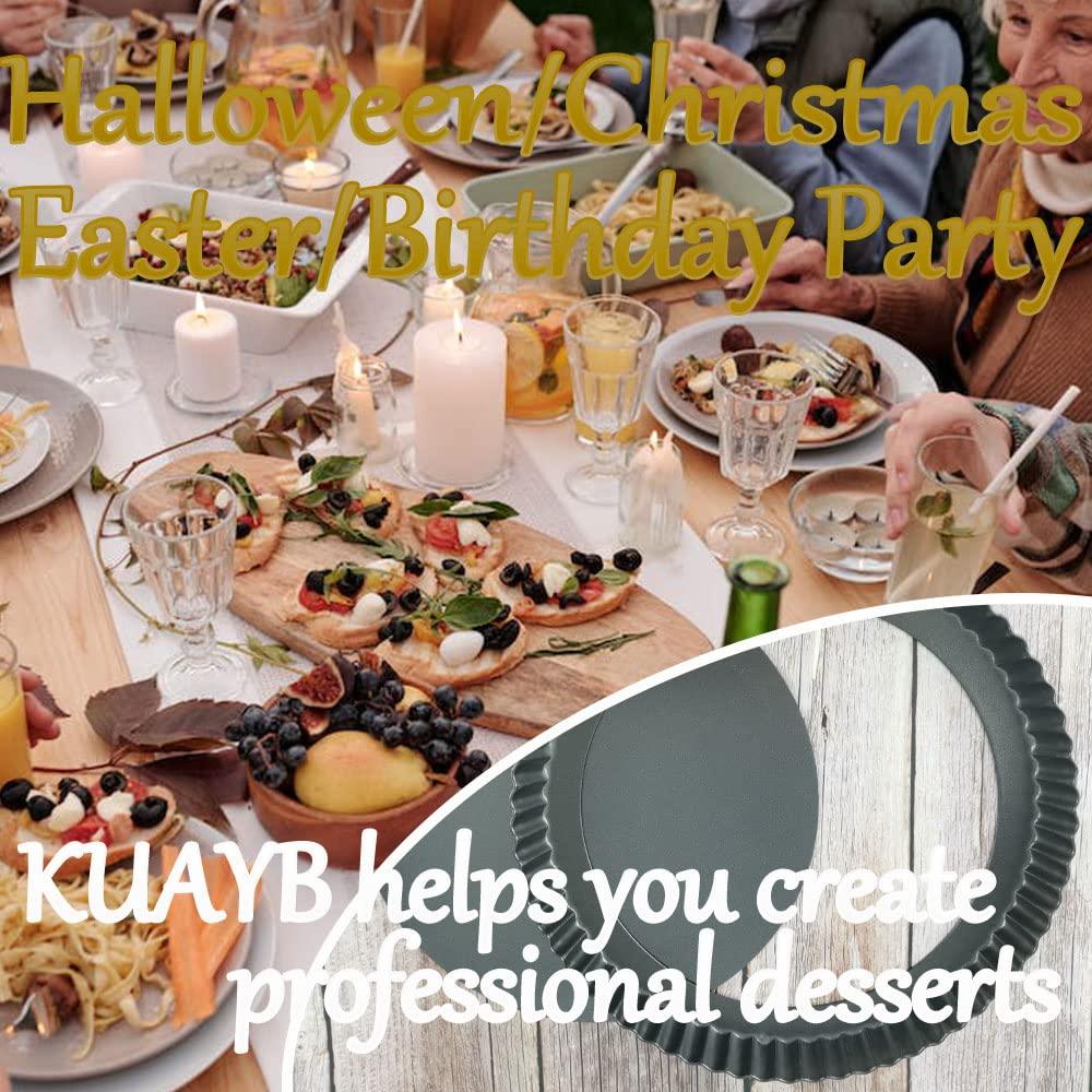 KUAYB 10 Inch Tart Pan Removable Bottom Non-stick Quiche Pans Reusable Fluted Edges Pie Pan for Baking Tartlets, Mousse Cakes, Muffins - CookCave