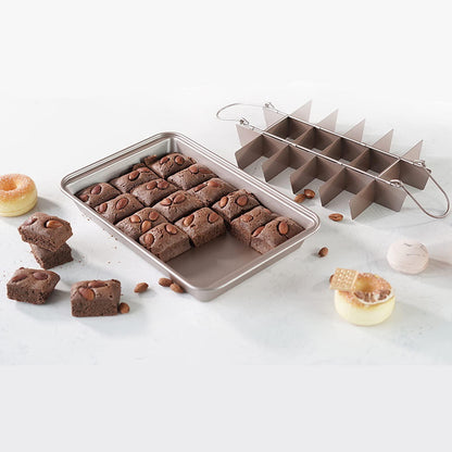 Kundalini Brownie Pan Nonstick Baking Pan with Built-In Slicer,It Can Make Brownie Bite,Cake,Fudges and Chocolate(Champagne Gold) - CookCave