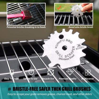 KUNIFU BBQ Grill Scraper, Stocking Stuffers, Bristle-Free for Griddle, Kitchen Gadgets Cleaner, Camping Accessories, Ideal Gifts for Christmas, for Men, Dad, Husband, Boyfriend, Fathers Day - CookCave