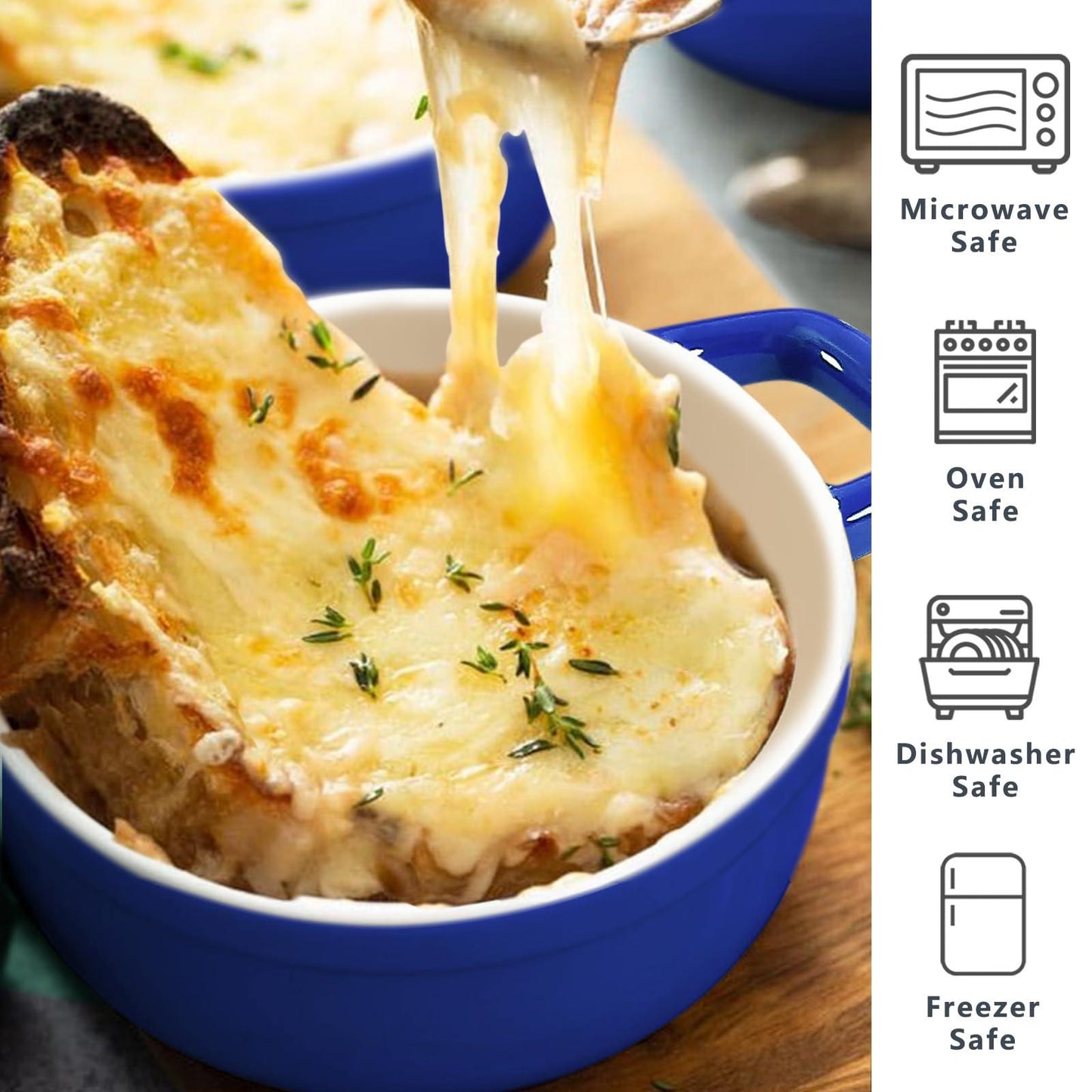 Lareina Mini Cocotte - 12oz Ceramic Casserole Dishes - Kitchen Casserole Sets With Handles And Lid - Small Baking Ramekins - Oven, Microwave & Dishwasher Safe - Set of 4 - Blue - CookCave