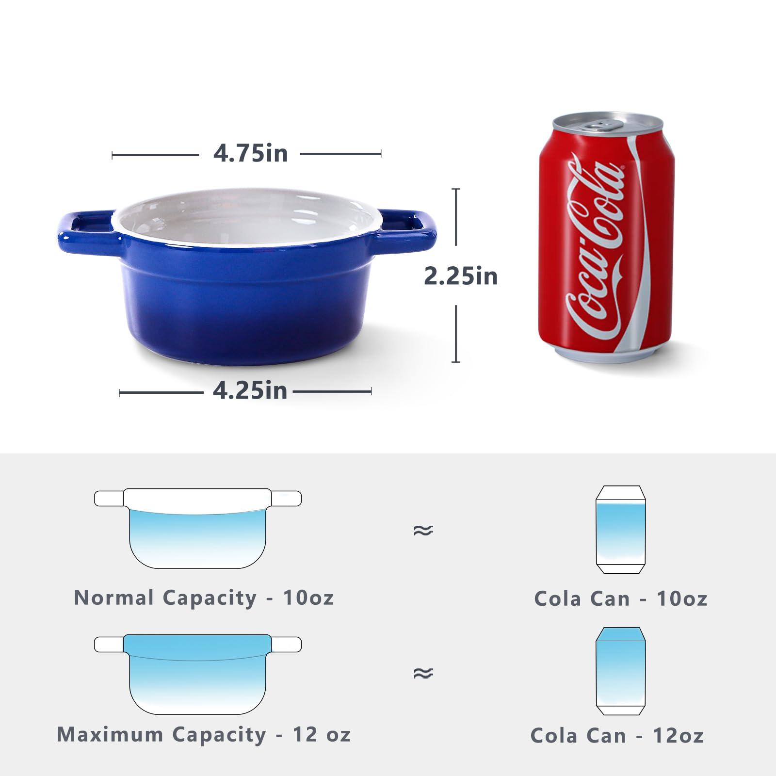 Lareina Mini Cocotte - 12oz Ceramic Casserole Dishes - Kitchen Casserole Sets With Handles And Lid - Small Baking Ramekins - Oven, Microwave & Dishwasher Safe - Set of 4 - Blue - CookCave