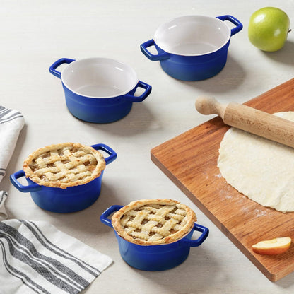 Lareina Mini Cocotte - 12oz Ceramic Casserole Dishes - Kitchen Casserole Sets With Handles And Lid - Small Baking Ramekins - Oven, Microwave & Dishwasher Safe - Set of 4 - Blue - CookCave