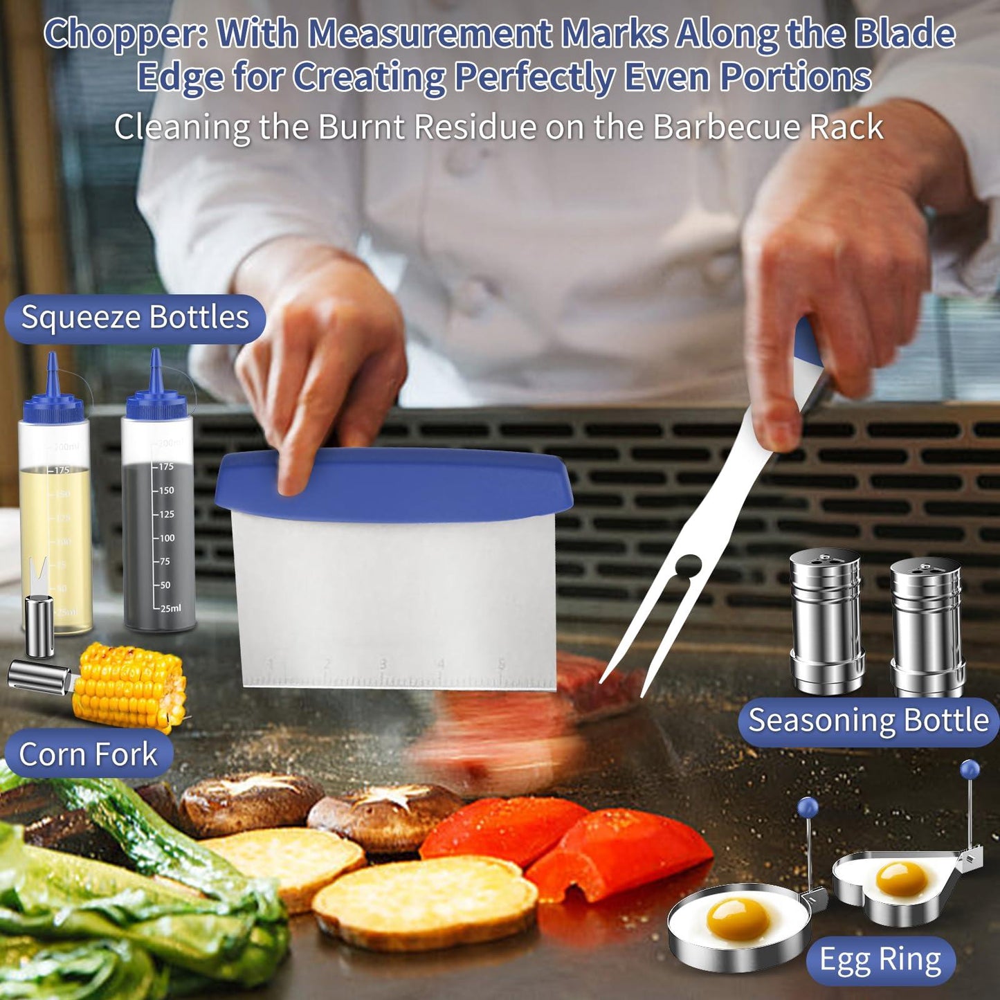 Latiret Blackstone Griddle Accessories Kit, 21Pcs Grilling Accessories Set for Camp Chef, Flat Top Griddle Accessories with Scraper, Spatula, Basting Cover, Tongs, Egg Ring, Outdoor Grill Tools Blue - CookCave